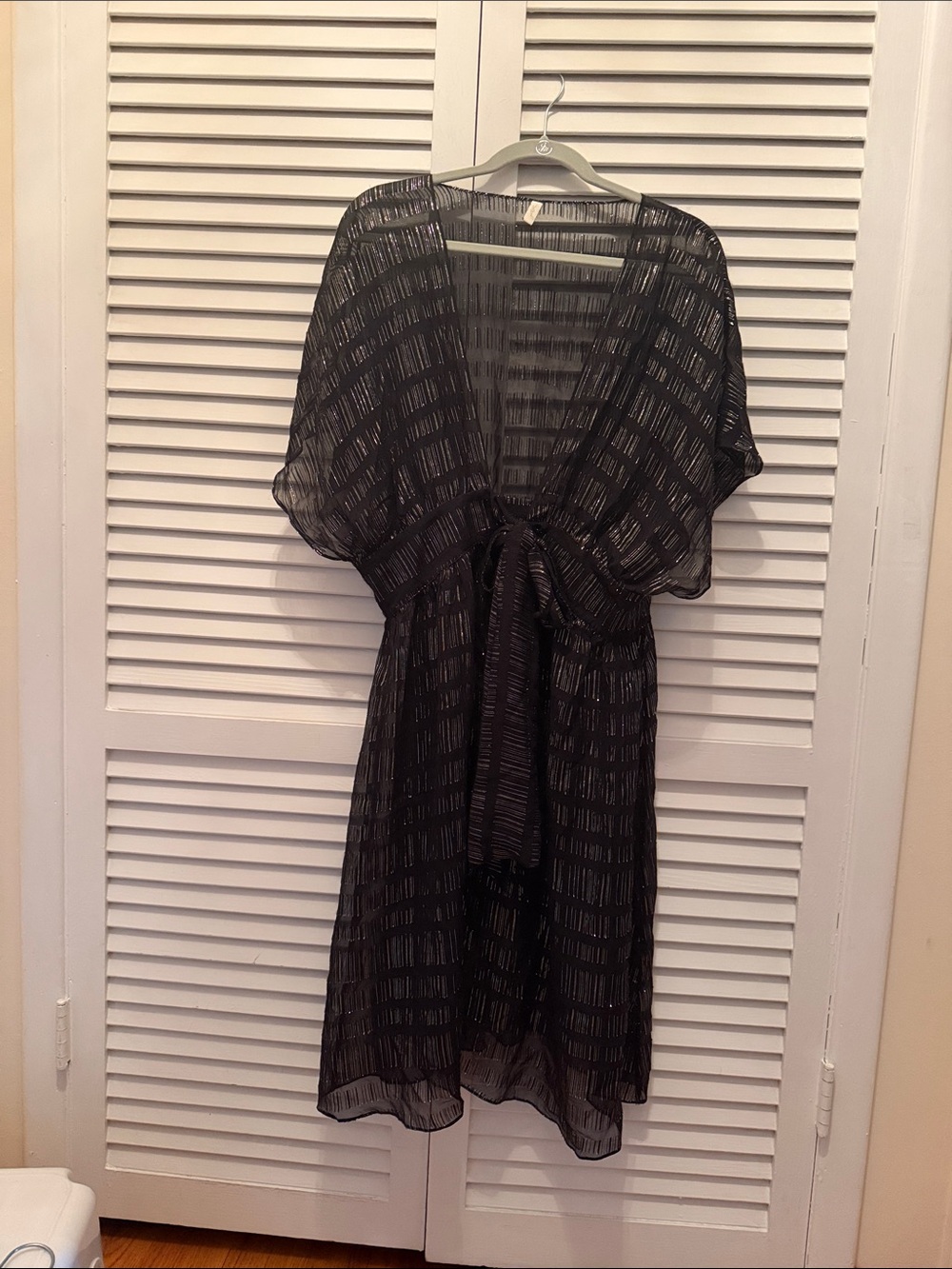 Gottex Sheer S himmer Black Tie-Front silk  Cover-Up Dress L